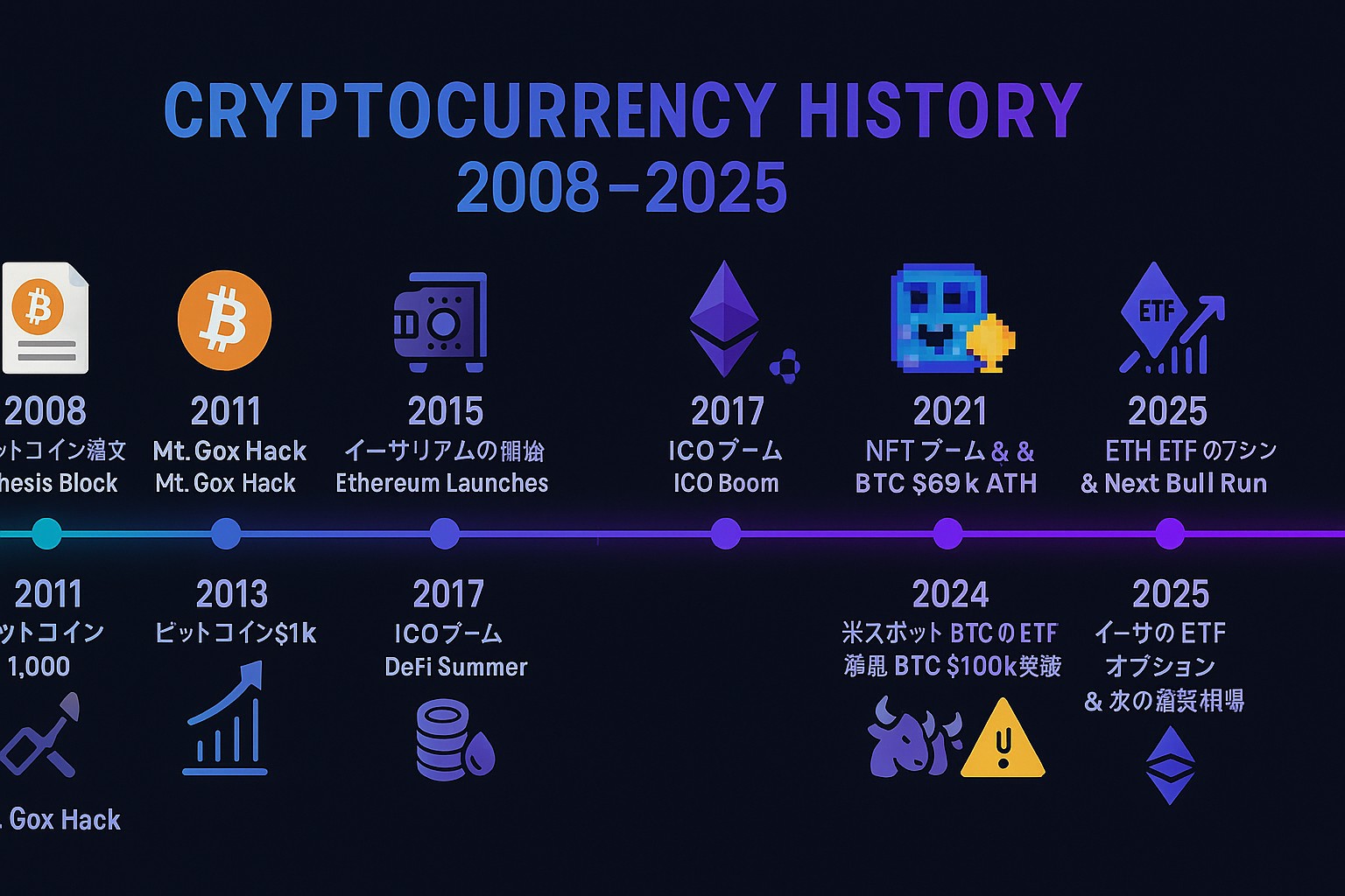 図解でわかる】仮想通貨の歴史年表──ビットコイン誕生から2025年の最新動向まで - Meibu Learning